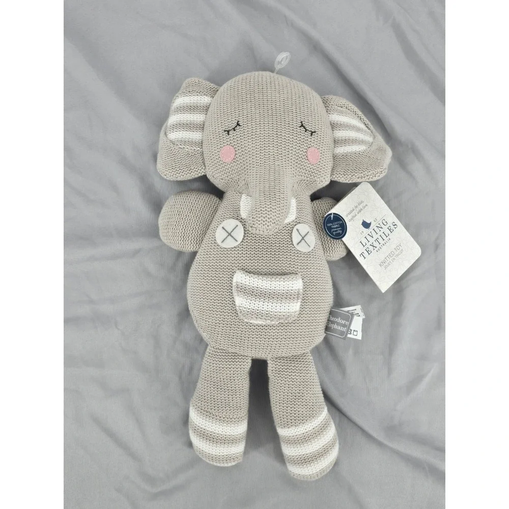 Living Textiles Grey Theodore Elephant Knitted Toy Rattle Stuffed Animal‎ 14